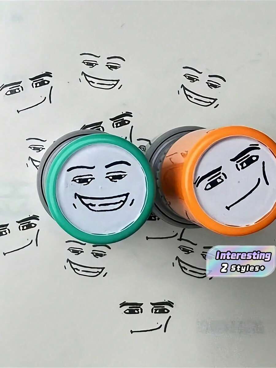 Sello con colores y expresiones aleatorias - Sello de tinta negra lindo y divertido - Sello divertido con expresión - Adecuado para uso diario en la oficina, etiquetas e indicadores - Multicolor - Ver 1