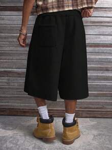 AXEPEAK Men's Solid Color Drawstring Waist Loose Casual Shorts - Black - View 2
