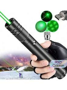 1PC Red Light/Green Light Laser Pointer High-Power Flashlight: Rechargeable Powerful Green Laser Pointer With Star Cap, Remote Control Powerful Laser Dot Beam Indicator, Suitable For Astronomy Demonstration Outdoor Camping Cat And Dog Laser Toy, USB Direct Recharge Upgrade School Supplies, Back To School - Multicolor - View 1