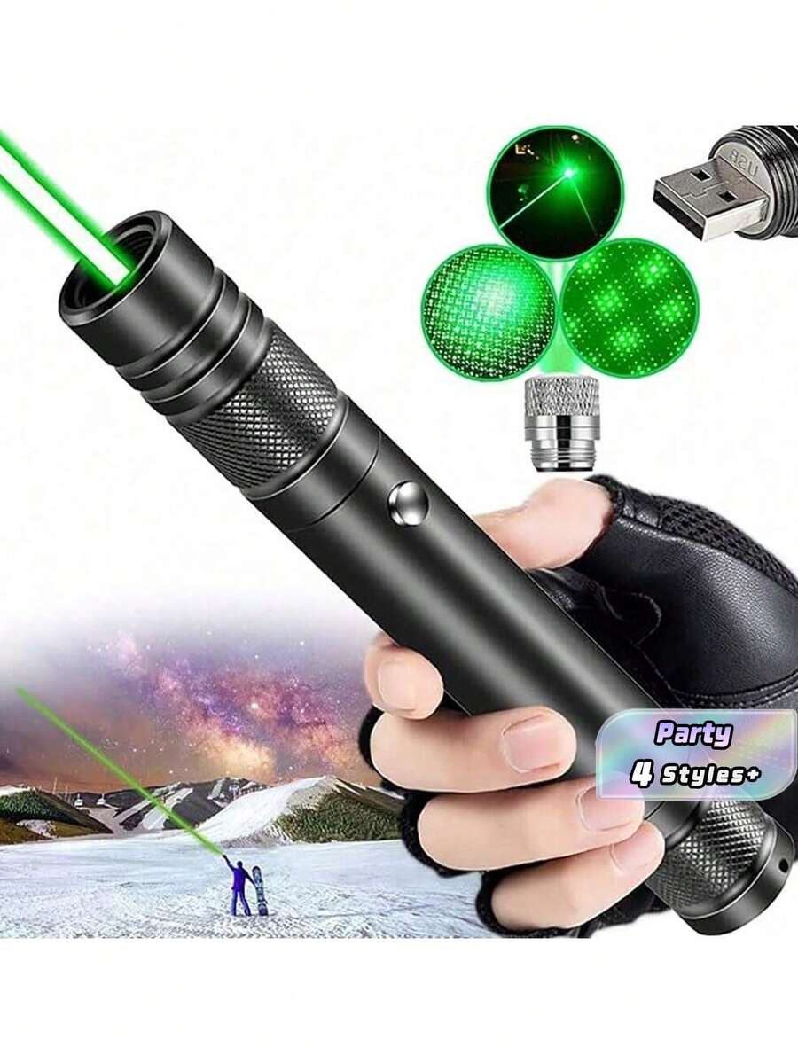 1PC Red Light/Green Light Laser Pointer High-Power Flashlight: Rechargeable Powerful Green Laser Pointer With Star Cap, Remote Control Powerful Laser Dot Beam Indicator, Suitable For Astronomy Demonstration Outdoor Camping Cat And Dog Laser Toy, USB Direct Recharge Upgrade School Supplies, Back To School - Multicolor - View 1