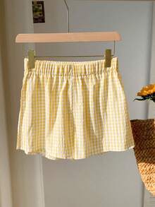 2pcs/Set Tween Girls Casual Striped Loose Shorts, Suitable For Spring/Summer Beach, Vacation, Home Wear - Yellow - View 2