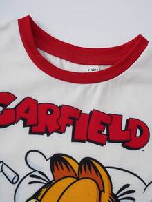 GARFIELD | SHEIN 男婴卡通字母印花圆领短袖上衣和短裤休闲家居服套装 - 紅白色 - 查看 4