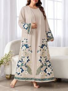 Al Najma Áo Abaya dáng rộng in hoa dành cho nữ, thích hợp mặc đi dự tiệc và dã ngoại. - trắng - Xem 1
