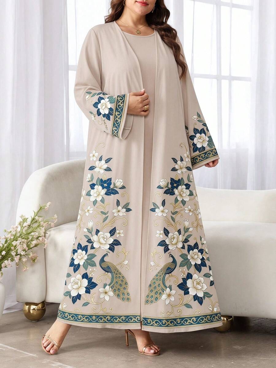 Al Najma Áo Abaya dáng rộng in hoa dành cho nữ, thích hợp mặc đi dự tiệc và dã ngoại. - trắng - Xem 1