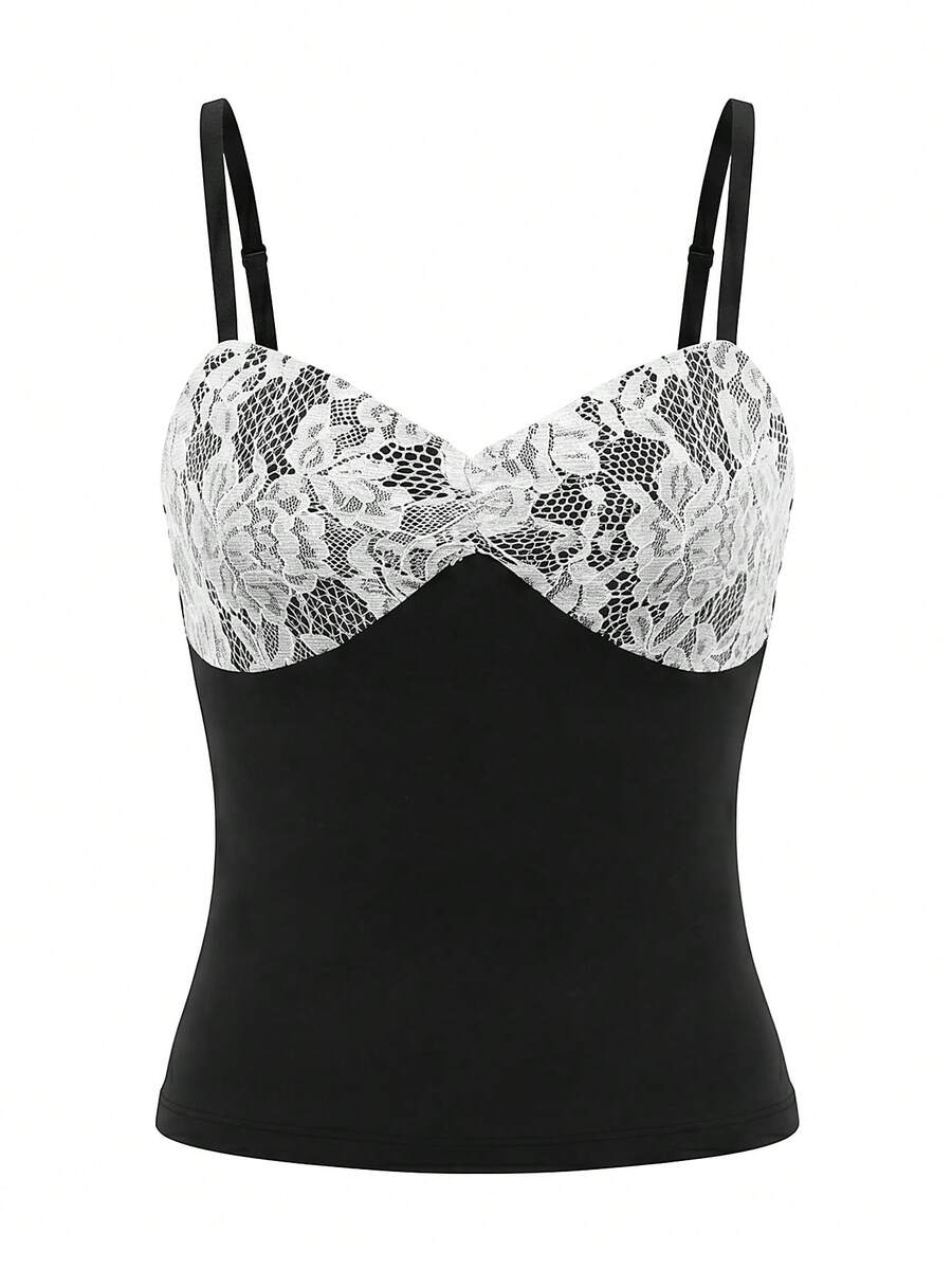 Rina Fox Women's Fashionable Delicate Lace Camisole, Suitable For Dates And Vacations - Black - View 1