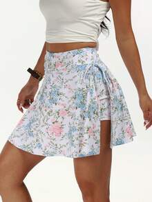 SHEIN Sovereign Charm Women's Floral Print High Waist Casual Fitness Sports Skorts - Multicolor - View 2