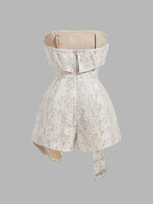 MOD Mono de encaje blanco romántico y soñador sin tirantes con lazo - Fiesta de té en el jardín, cita, fiesta, ropa de verano y primavera para mujer, vacaciones de primavera, picnic, festival, atuendo de cumpleaños. - Albaricoque - Ver 2