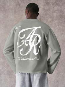 STYNVO Camiseta de manga larga con cuello redondo y gráfico de letras casual diaria para hombres, primavera - Gris - Ver 1