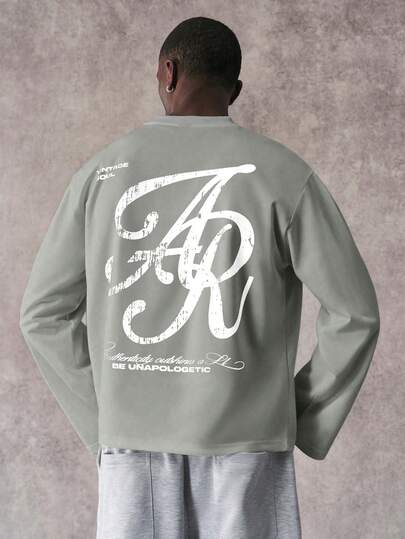 STYNVO Men's Casual Daily Letter Graphic Round Neck Long Sleeve T-Shirt, Spring