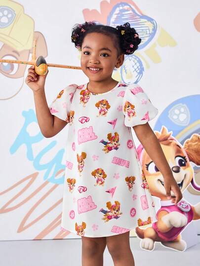 SHEIN | PAW Patrol 1pc Young Girl Cute Casual Style Dress, Comfortable Petal Sleeve Collaboration Design