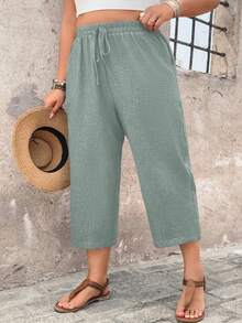 Breezaya Pantalones casuales para mujer talla grande, pantalones texturizados cómodos de 7/8, para vacaciones de primavera/verano en el campo - Blue Day - Ver 3