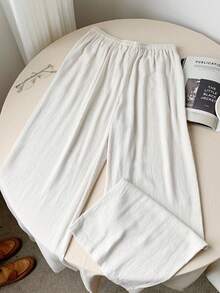 SHEIN Tall CURVE Große Größen Lässig Loose Hose mit Kordelzug Taille und Stickerei - Weiss - Übersicht 2