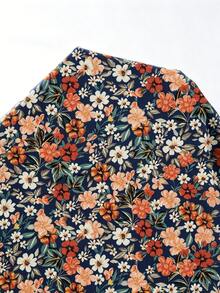 SHEIN Essnce 大码女式V领印花褶皱休闲派对连衣裙 - 彩色 - 查看 6