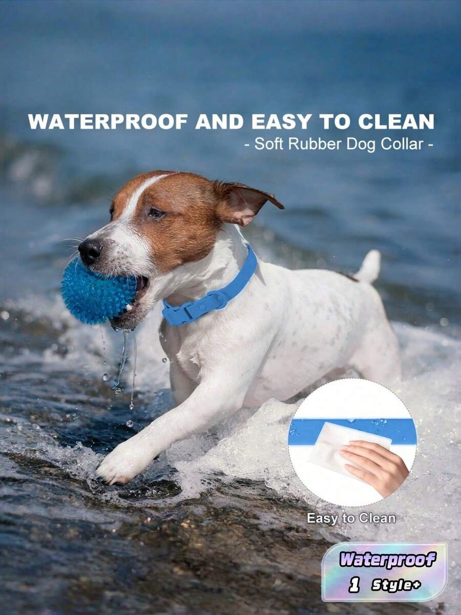 PVC Waterproof Odor Proof Rust Proof Dog Collar With Adjustable Buckle Easy Clean Pet Necklace For Small Medium Large Breed Dogs Daily Walking Training Shine Pet Accessory Canine Gear - Blue - View 1