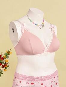 Nora Wilde Plus Size Colorful Lace Patchwork Lingerie Set Summer Maid - Pink - View 5