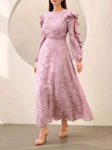 Graceveil Đầm dài màu hồng cổ tròn tay bồng - Hồng - Xem 5