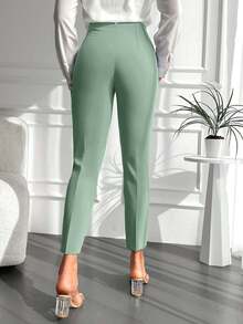 EURMUSE Women's High Waist Cone-Shaped Stretchy Cropped Formal Solid Color Pants, Suitable For Commuting - Green - View 2