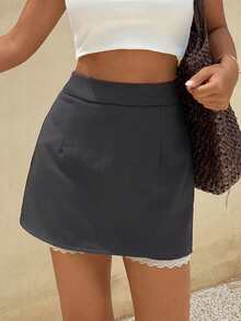 DAZY Women's Solid Color A-Line Mini Skirt, Casual Vacation Summer Date Night Work Daily Denim And White - Grey - View 3