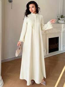 Yasmyna Đầm ren cổ tàu cho nữ, thích hợp mặc thường ngày hoặc dự tiệc. - Màu vàng - Xem 7