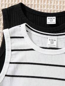 Áo croptop dệt kim không tay kiểu dáng thể thao và dễ thương dành cho bé gái, nhiều chiếc - Đen và trắng - Xem 3