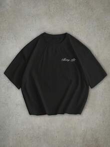 STEELVANCE Camiseta corta de manga corta con estampado de letras para hombre - Negro - Ver 2