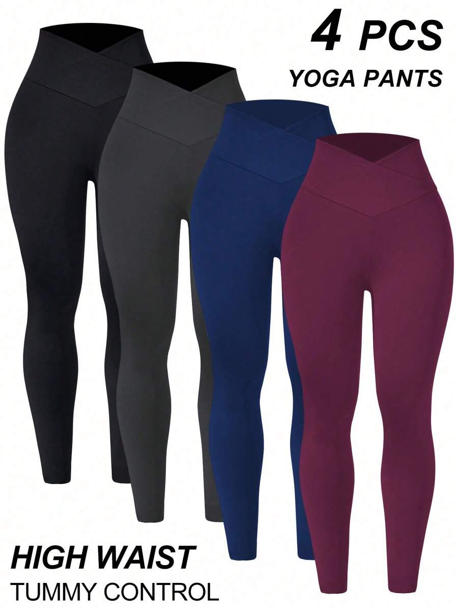 Easithlete 4 chiếc quần legging nữ màu trơn, kiểu dáng thường ngày, đa năng, phù hợp cho cả hoạt động thể thao và giải trí. - Nhiều màu - Xem 1