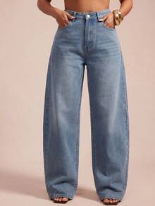 Vixey Quần jeans nữ thường ngày có túi và nút - Rửa nhẹ - Xem 1