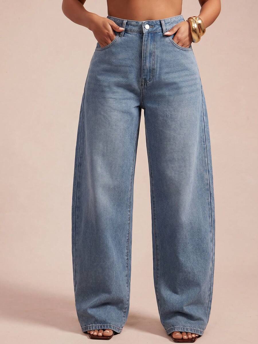 Vixey Quần jeans nữ thường ngày có túi và nút - Rửa nhẹ - Xem 1