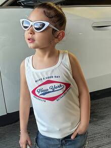 DAZY Áo tank top không tay in chữ cho bé gái (size nhỏ) mùa hè - trắng - Xem 4