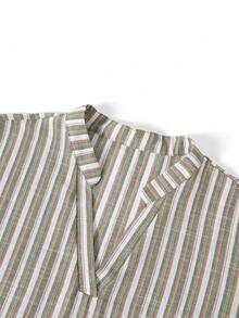 Lacomfia Women's Multicolor Striped Shirt & Wide Leg Pants Set, Casual Comfortable Minimalist Plus Size Fall - Multicolor - View 4