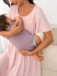 Slowluna Maternity Solid Color Short Sleeve Pleated Delivery Dress Nursery Spring - Pink - View 9