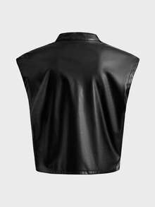 AXEPEAK Áo vest nam cổ chữ V bằng da PU màu trơn, kiểu dáng thường ngày. - màu đen - Xem 2