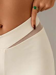 SHEIN Swim Quần short thể thao nữ mùa hè phối lưới - Màu be - Xem 4