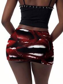 Bumpella Halloween - Sexy Full-Print Red Lip Style Short Skirt For Women, Summer Skirt - Ladies - Multicolor - View 11