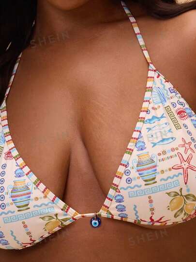 MUSERA Áo bikini cỡ lớn in họa tiết hỗn hợp hình mắt quỷ, đính cườm, chỉ có áo, thích hợp cho kỳ nghỉ xuân hè, du lịch, bơi lội thanh lịch, bãi biển Ibiza, Thalassa.