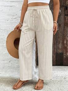 EMERY ROSE 大码女式春夏新款条纹沙滩短裤，适合情人节等场合，通勤时尚，条纹阔腿裤带口袋。海滩度假/大学生假期必备。 - 彩色 - 查看 3