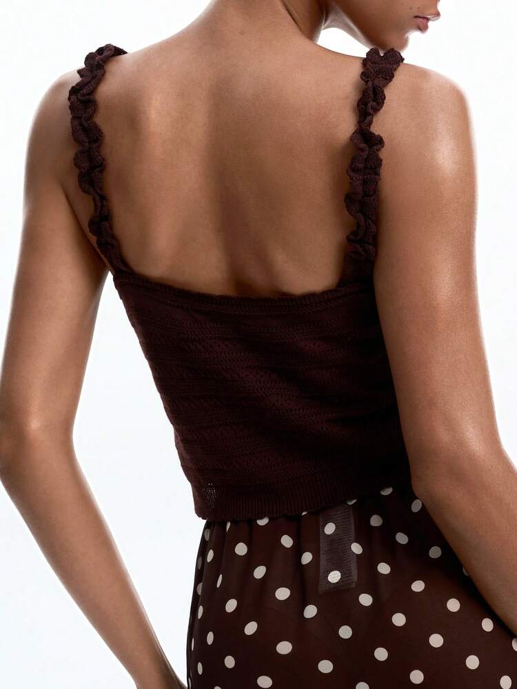 Women's Solid Color Cropped Camisole Tie-Up Casual Vacation Beach Lightweight Knit Vest Jacket, Summer