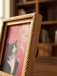 Joivida 1Pc/2Pcs Fun Cat Photo Frame Fridge Magnet, Retro Wooden 3D Printed Magnetic Sticker, Creative Retro Oil Painting Style Fridge Decor Stickers - multicolor - View 8