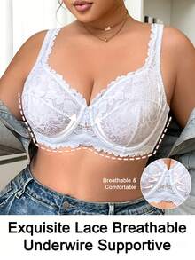 Áo ngực Base Rule Underwear & Sleepwear 1 chiếc dành cho nữ cỡ lớn, có gọng, họa tiết ren hoa, không đệm mút, thoải mái và nâng đỡ tốt, dây đeo rộng. - trắng - Xem 6