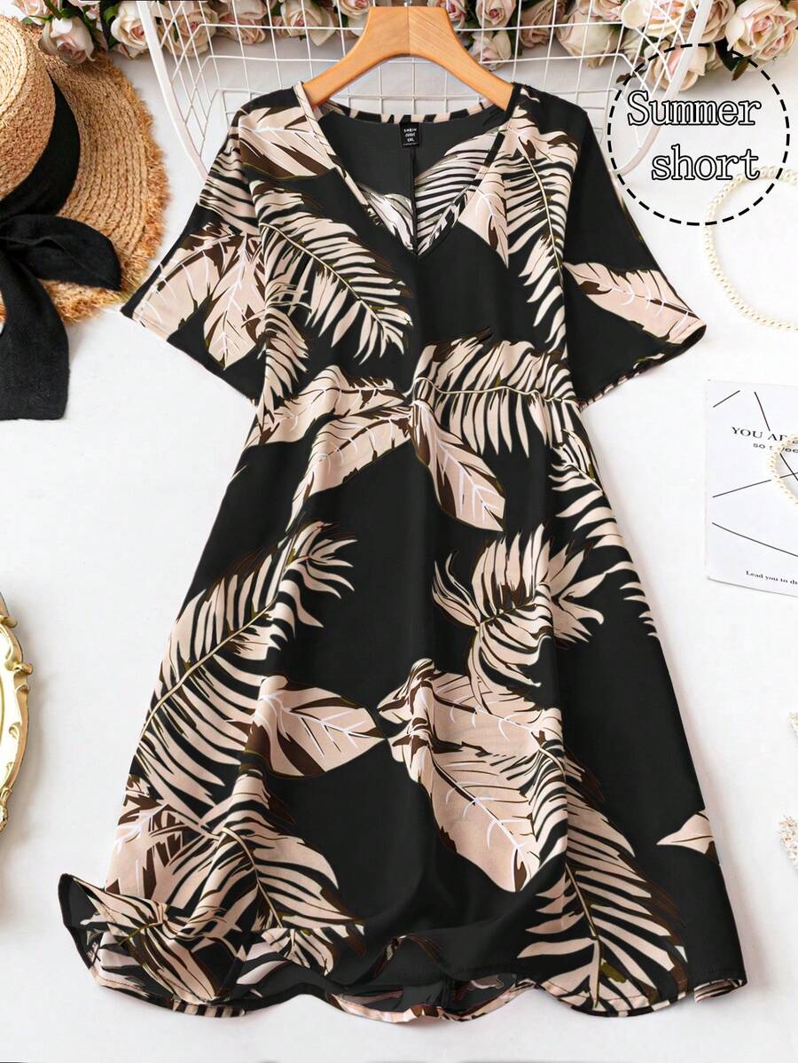 SHEIN LUNE Plus Size Casual Vacation Floral Print Dress - Multicolor - View 1