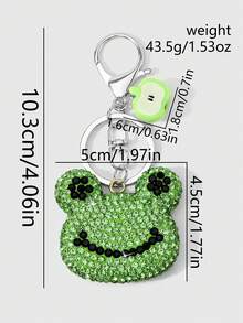 ROMWE Kawaii 1款清新创意甜美少女学院风绿色系列树脂立体切片苹果软陶水钻全钻亮片卡通青蛙DIY钥匙扣包包挂件，适合女孩女士日常佩戴，节日礼物 - 綠色-7 - 查看 3