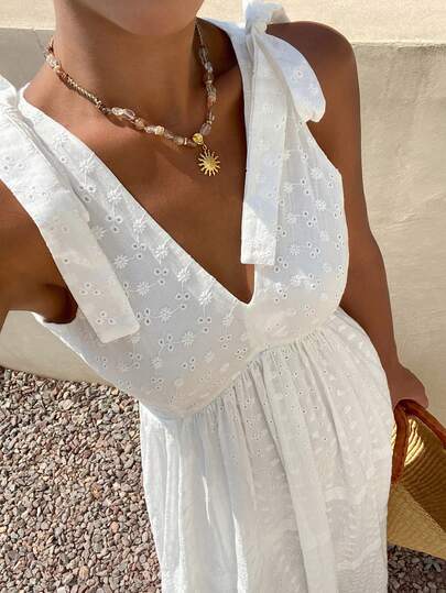 DAZY Abito lungo bianco da donna, stile vacanziero, abiti estivi primaverili per donna