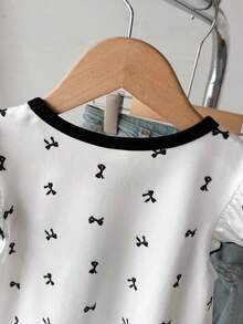 SHEIN Elladie kids Young Girl' Cute Ruffle Trim Short Sleeve T-Shirt, Suitable For Daily Outings And Vacation, Summer - White - View 7