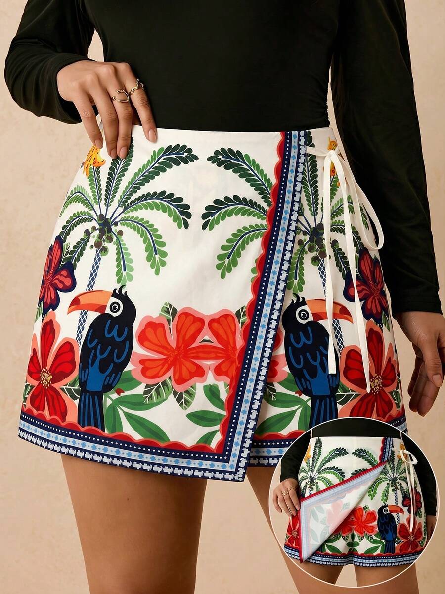 Travachic Quần short đi biển phong cách Bohemian cỡ lớn, thoải mái, có dây buộc và viền bèo nhún dành cho nữ. - Nhiều màu - Xem 1