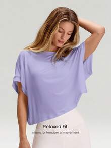 GLOWMODE Modal Oversized Short Sleeve Tee With Keyhole Back Low Impact Yoga Pilates Daily Casual - Purple - View 2