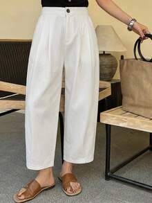 Vivie Lora Solid Color Loose Cropped Pants, Elegant And Formal Summer Wear For Middle-Aged And Elderly Women - White - View 4