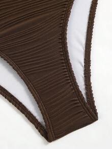 Swim Oasis 女士连体泳衣，采用特殊面料，棕色和米色撞色设计，不对称领口饰有金属装饰，优雅沙滩装，含裙摆，比基尼套装 - 彩色 - 查看 5