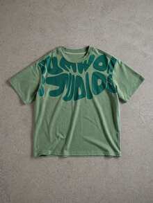 SUMWON Studios Graphic Tee Shirt Crew Neck Short Sleeve Cotton Blend Regular Fit Casual Wear Daily Comfort Style Youth - Green - View 1