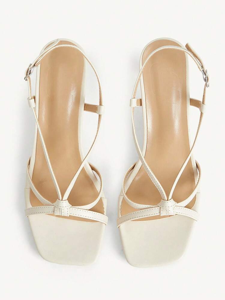 CUCCOO CHICEST Women's Shoes Cross Strap Open-Toed Square Toe Stiletto Fashion Commuter Nude PU Leather Heels Sandals Dating Vacation Afternoon Tea