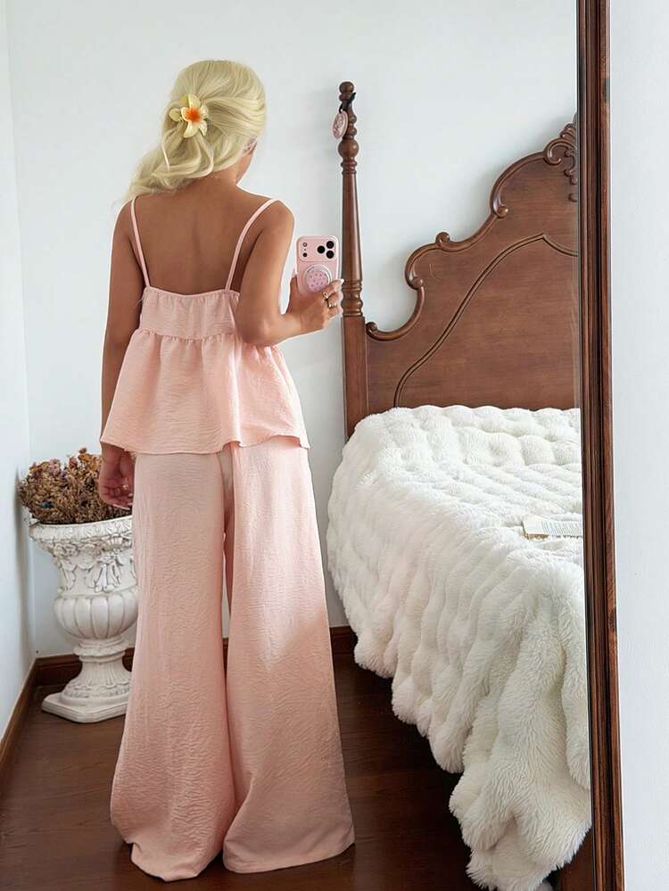 Women Solid Color Camisole & Pants Pajama Set